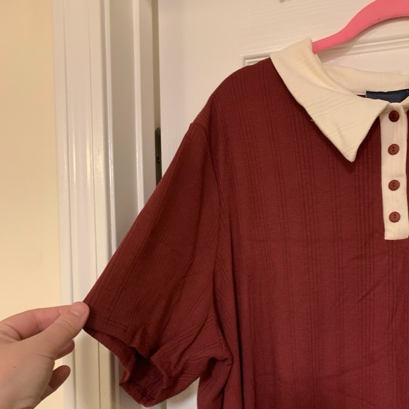 NEW ModCloth 4X One More Time Ribbed Polo Top, Short Sleeve, Burgundy Red - Picture 5 of 15